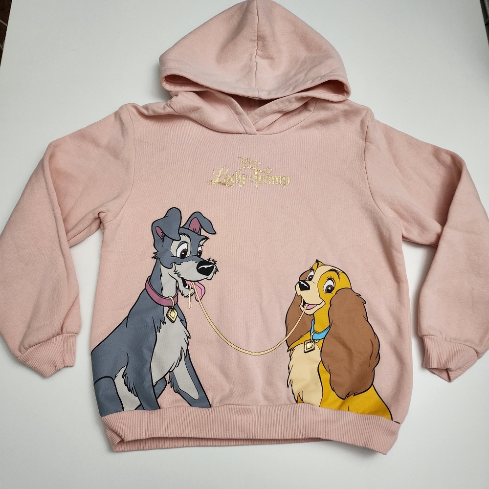 H&M Girls Disney Lady & the Tramp Spaghetti Dinner Light Pink Hoodie Size 6x/7